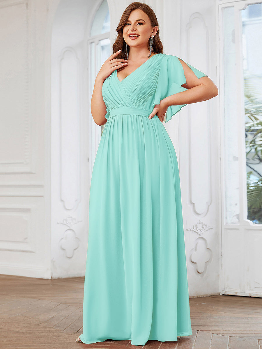 A-Line Pleated Chiffon Tie-Waist Bridesmaid Dress #color_Pastel blue