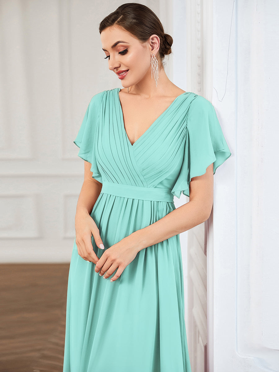 A-Line Pleated Chiffon Tie-Waist Bridesmaid Dress #color_Pastel blue