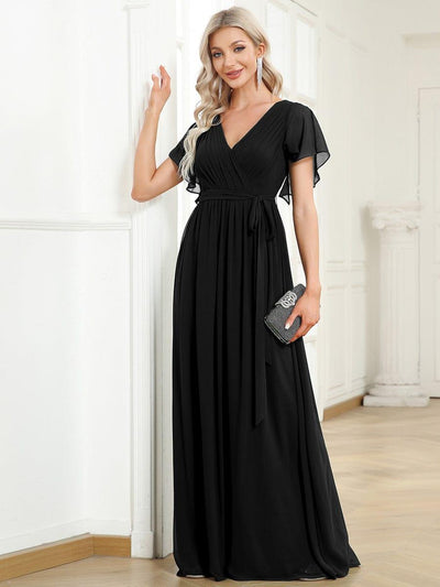 ever LEORA|A-Line Pleated Chiffon Tie-Waist Wedding Guest Dress