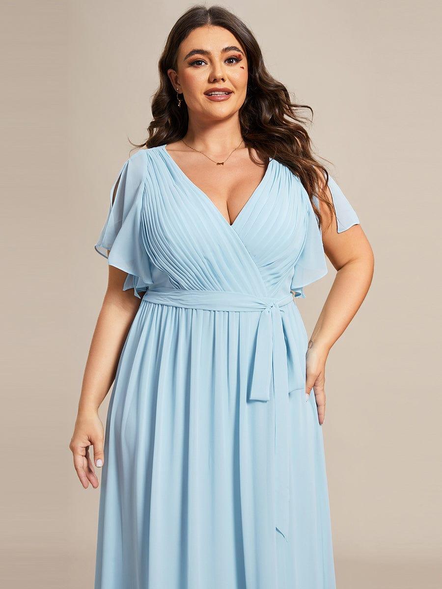 Plus Size Pleated Tie-Waist Chiffon Bridesmaid Dress #color_Sky Blue