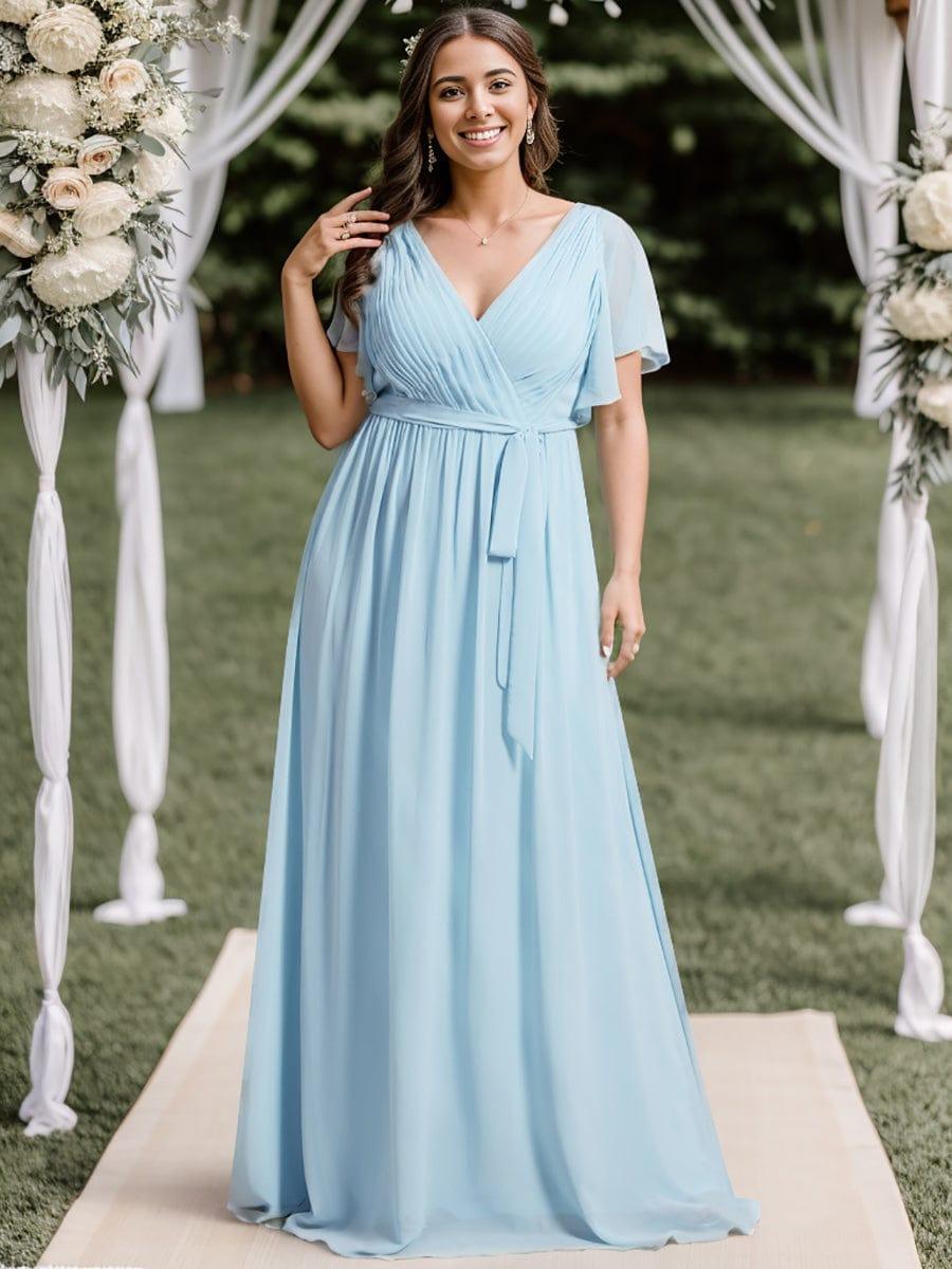 Plus Size Pleated Tie-Waist Chiffon Bridesmaid Dress #color_Sky Blue