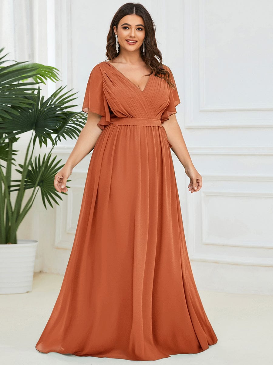 Plus Size Pleated Tie-Waist Chiffon Bridesmaid Dress #color_Brandied Melon