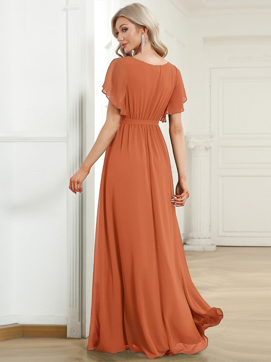A-Line Pleated Chiffon Tie-Waist Bridesmaid Dress #color_Brandied Melon