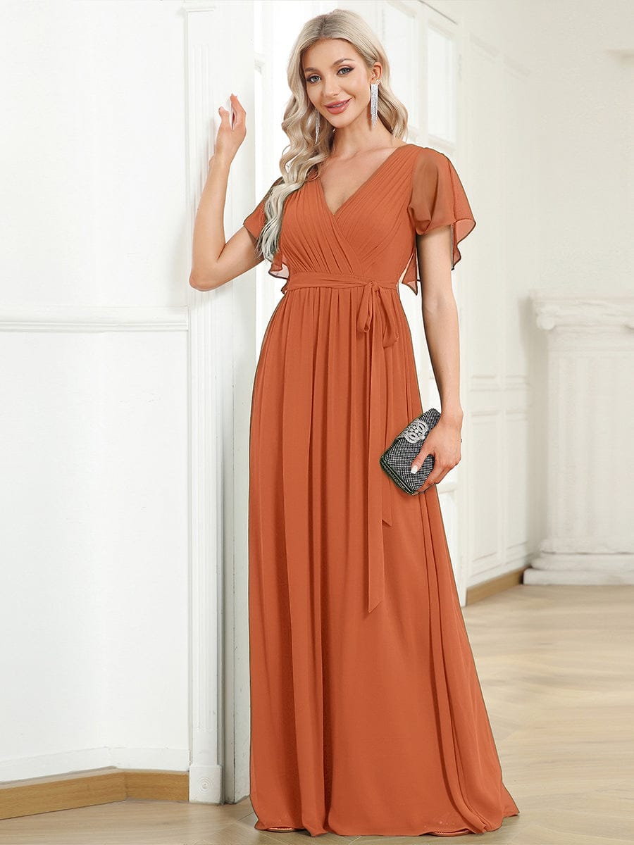 A-Line Pleated Chiffon Tie-Waist Bridesmaid Dress #color_Brandied Melon