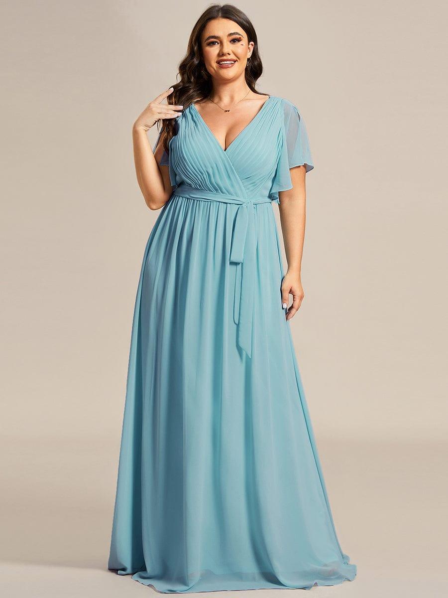 Plus Size Pleated Tie-Waist Chiffon Bridesmaid Dress #color_Light Teal