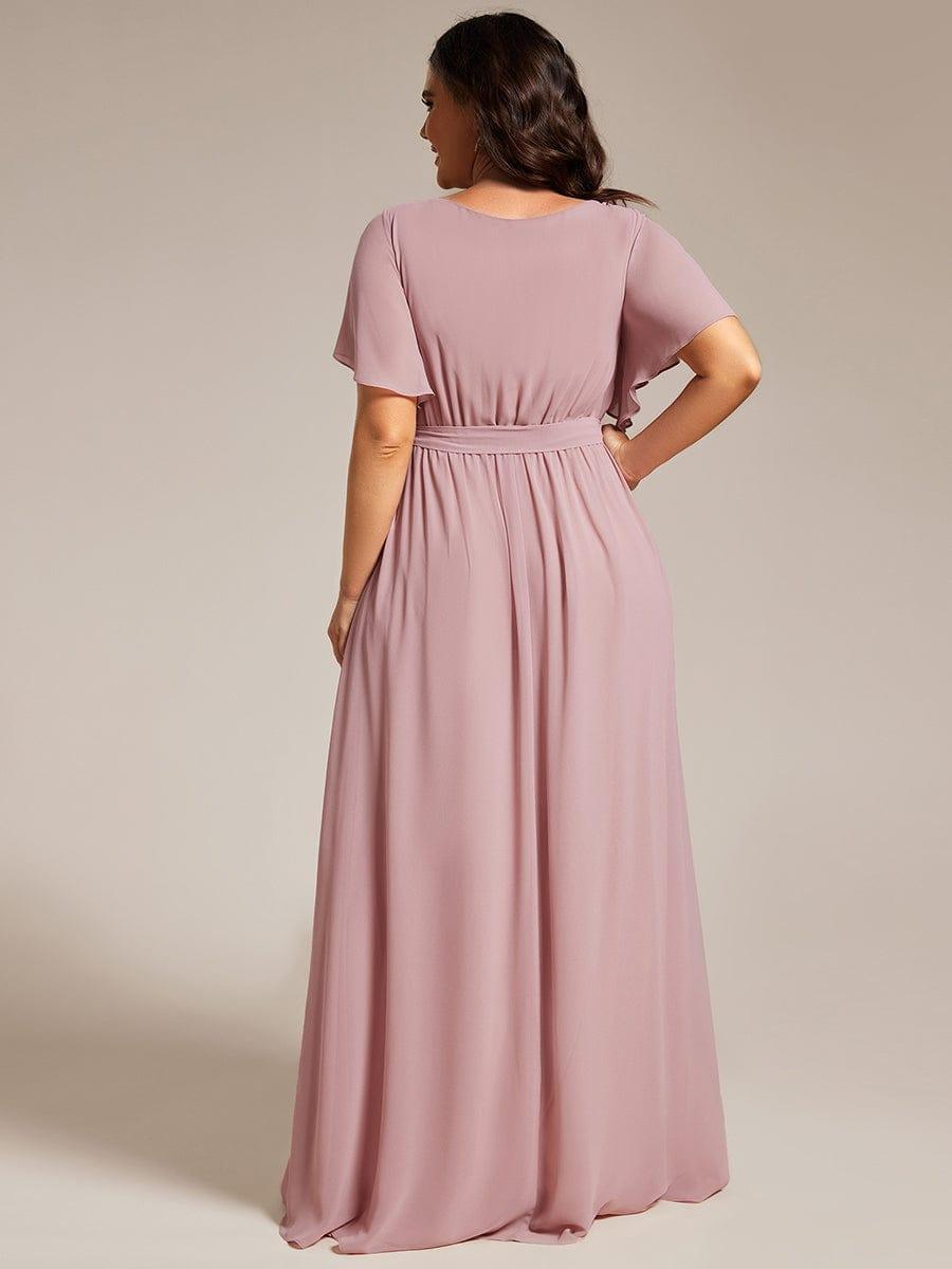 Plus Size Pleated Tie-Waist Chiffon Bridesmaid Dress #color_Dusty Rose