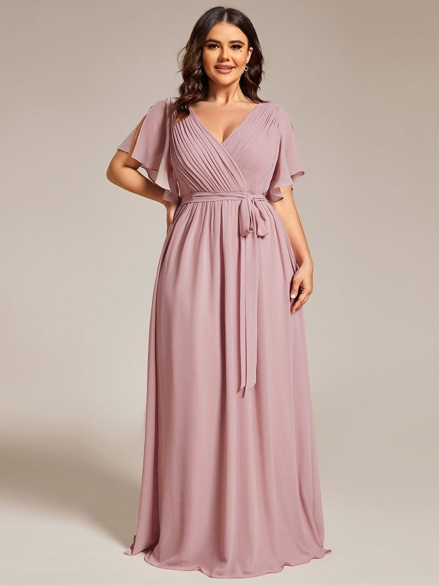 Plus Size Pleated Tie-Waist Chiffon Bridesmaid Dress #color_Dusty Rose