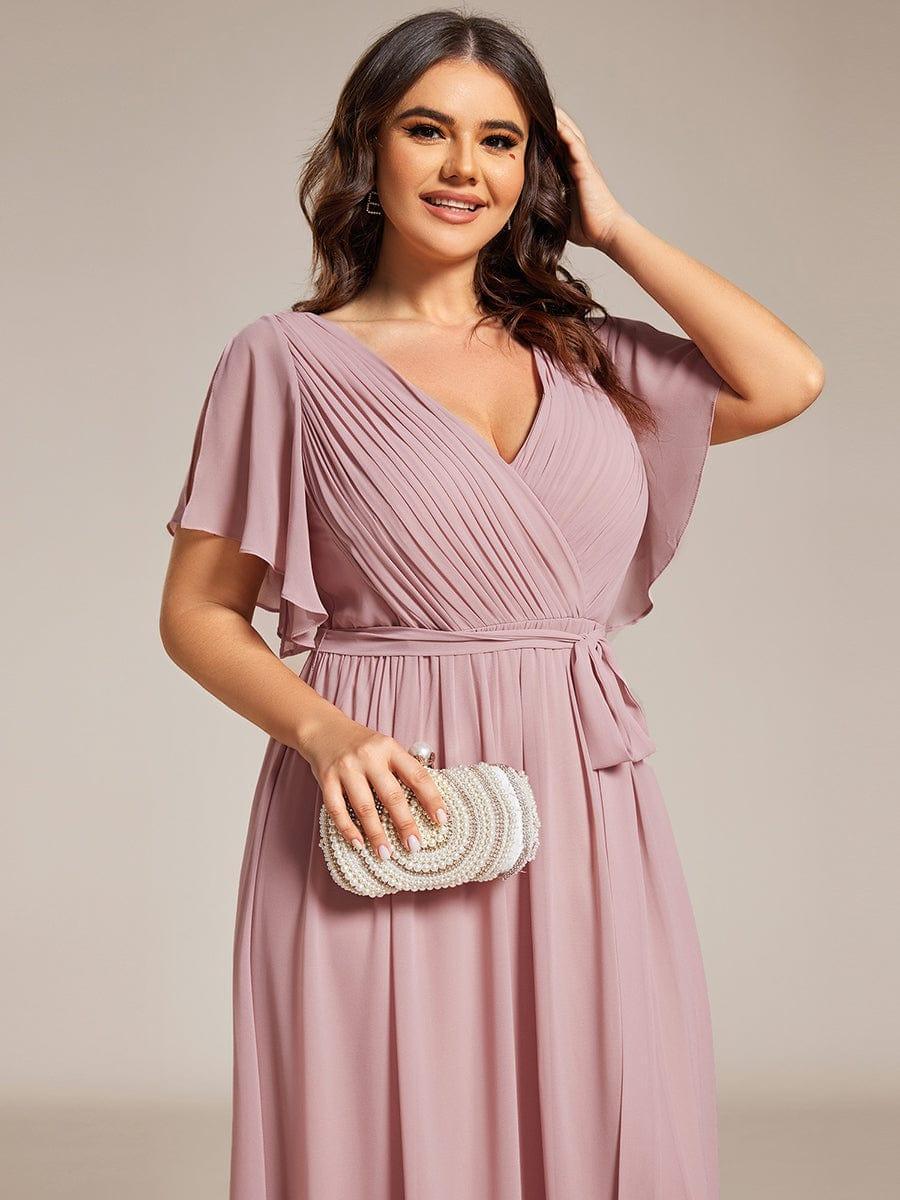 Plus Size Pleated Tie-Waist Chiffon Bridesmaid Dress #color_Dusty Rose