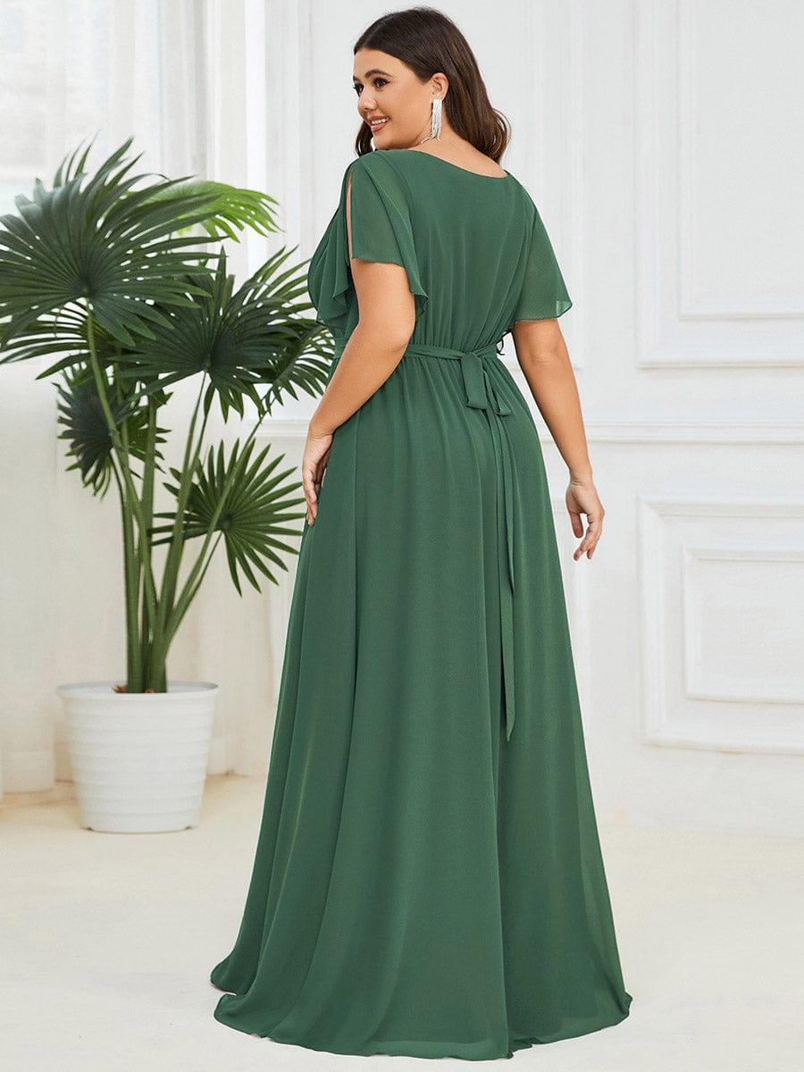 Plus Size Pleated Tie-Waist Chiffon Bridesmaid Dress #color_Eucalyptus
