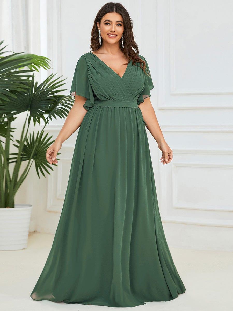 Plus Size Pleated Tie-Waist Chiffon Bridesmaid Dress #color_Eucalyptus