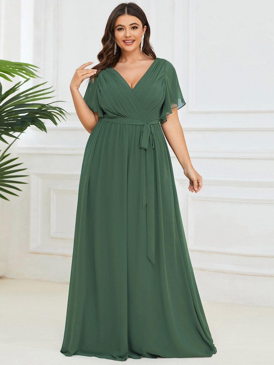 Plus Size Pleated Tie-Waist Chiffon Bridesmaid Dress #color_Eucalyptus
