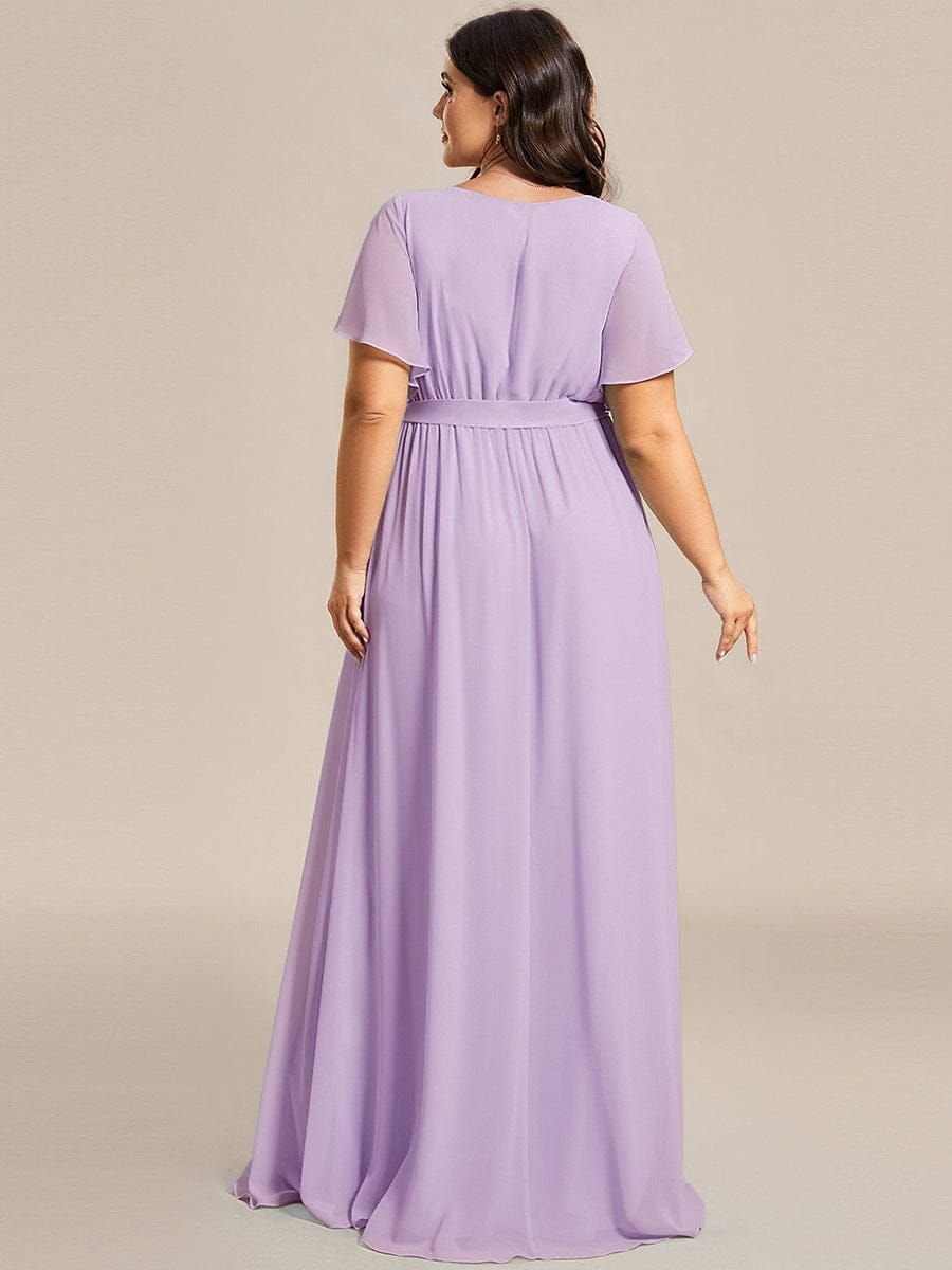 Plus Size Pleated Tie-Waist Chiffon Bridesmaid Dress #color_Frosted Lilac