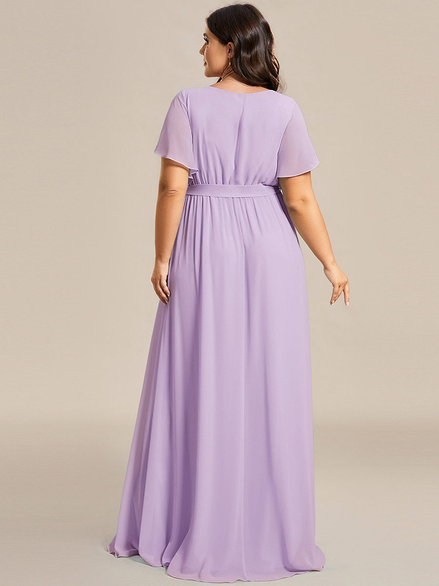 Plus Size Ruffle Pleated Chiffon Tie-Waist Evening Dress #color_Frosted Lilac