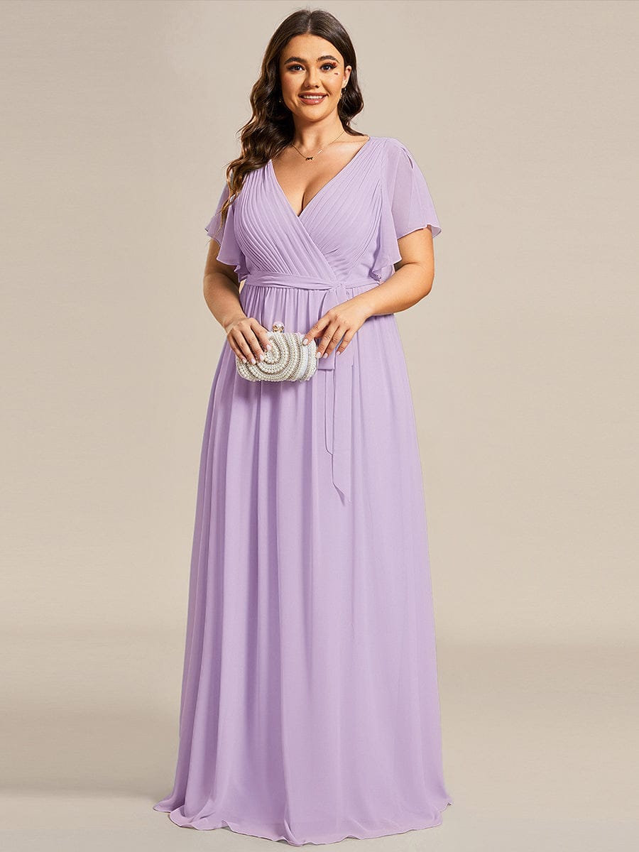 Plus Size Pleated Tie-Waist Chiffon Bridesmaid Dress #color_Frosted Lilac