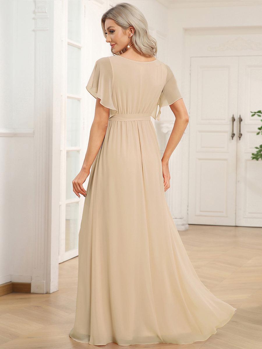 Plus Size Pleated Tie-Waist Chiffon Bridesmaid Dress #color_Gold