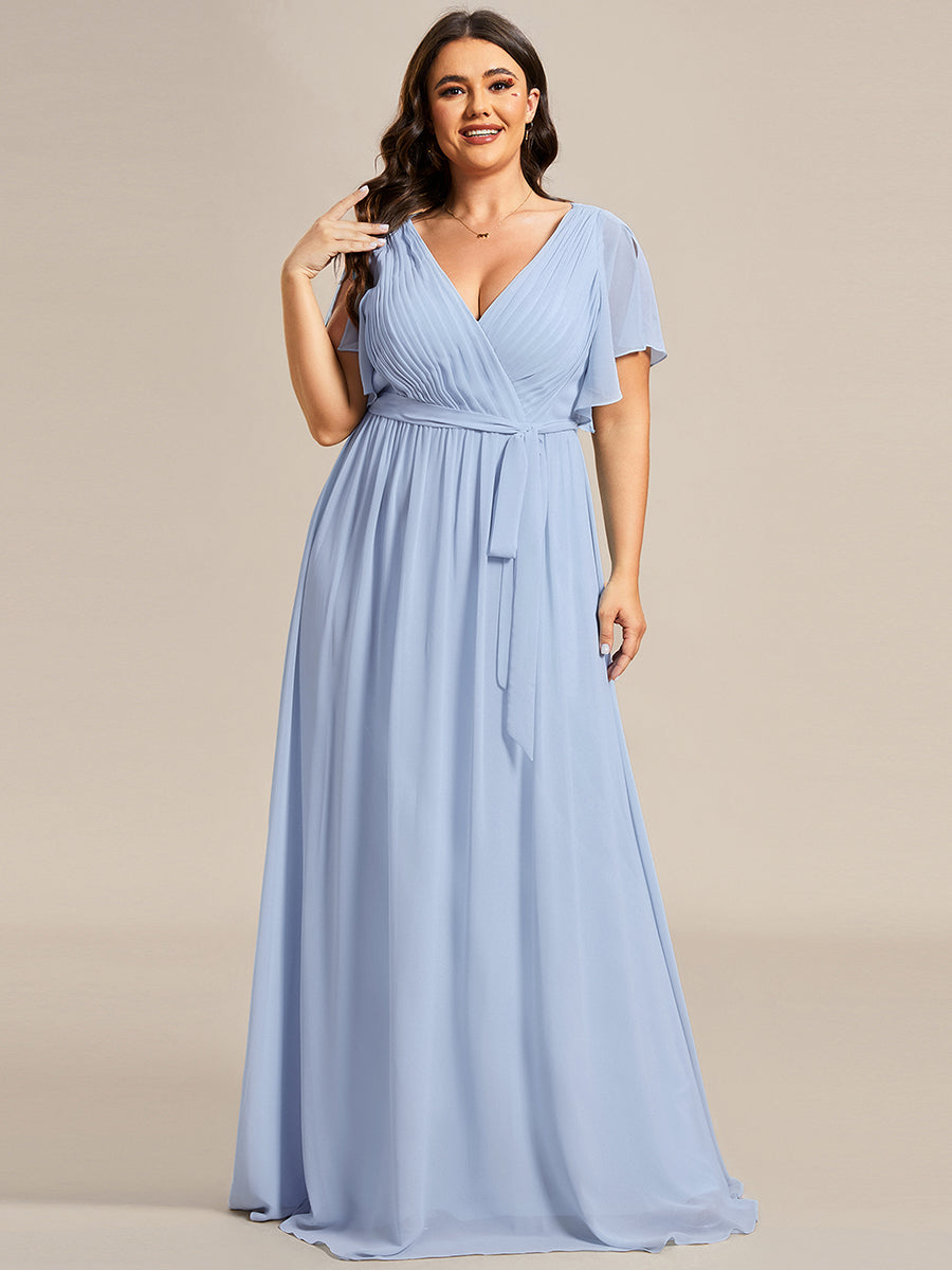 Plus Size Pleated Tie-Waist Chiffon Bridesmaid Dress #color_Ice Blue