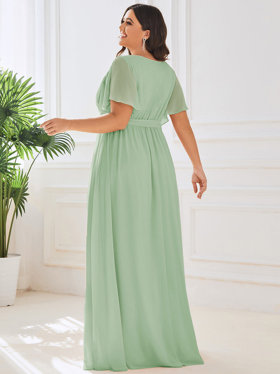 Plus Size Pleated Tie-Waist Chiffon Bridesmaid Dress #color_Mint Green