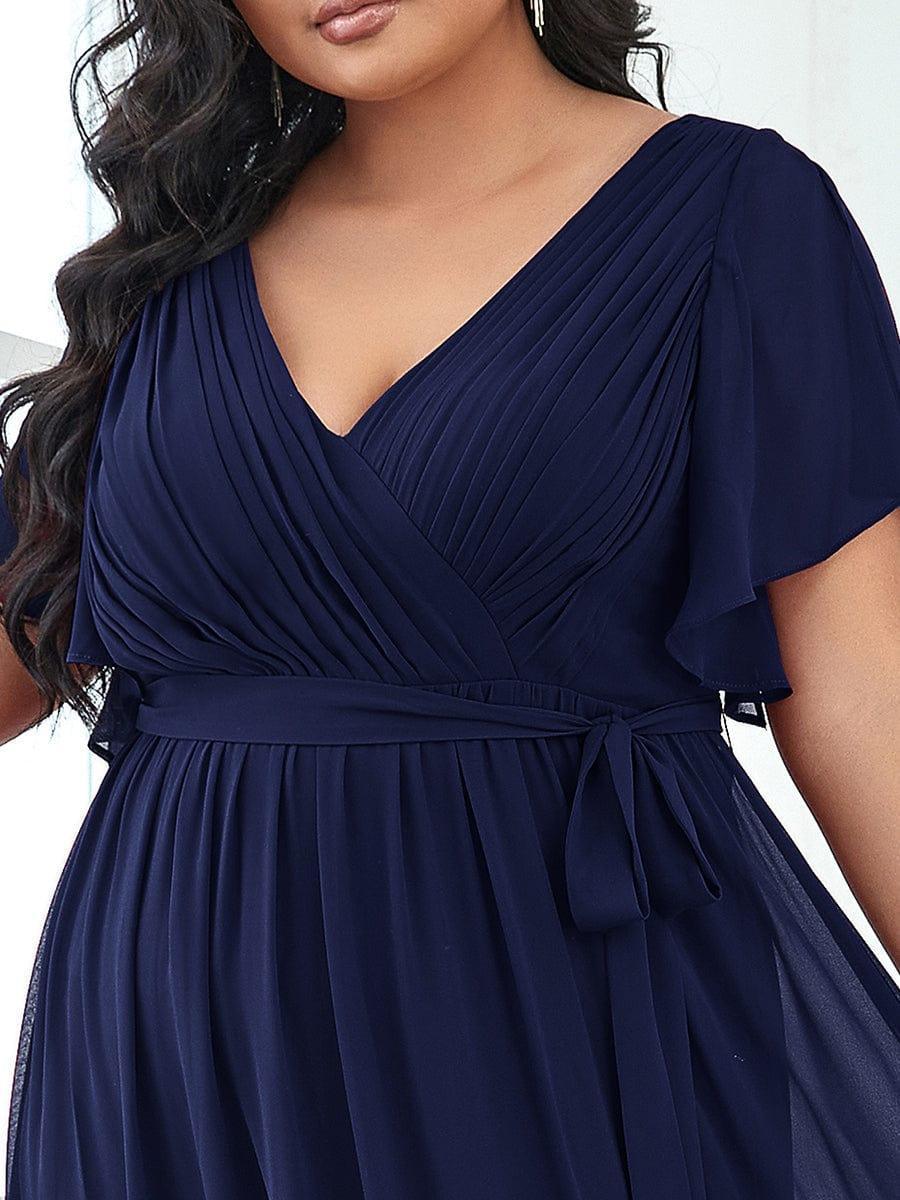 Plus Size Pleated Tie-Waist Chiffon Bridesmaid Dress #color_Navy Blue