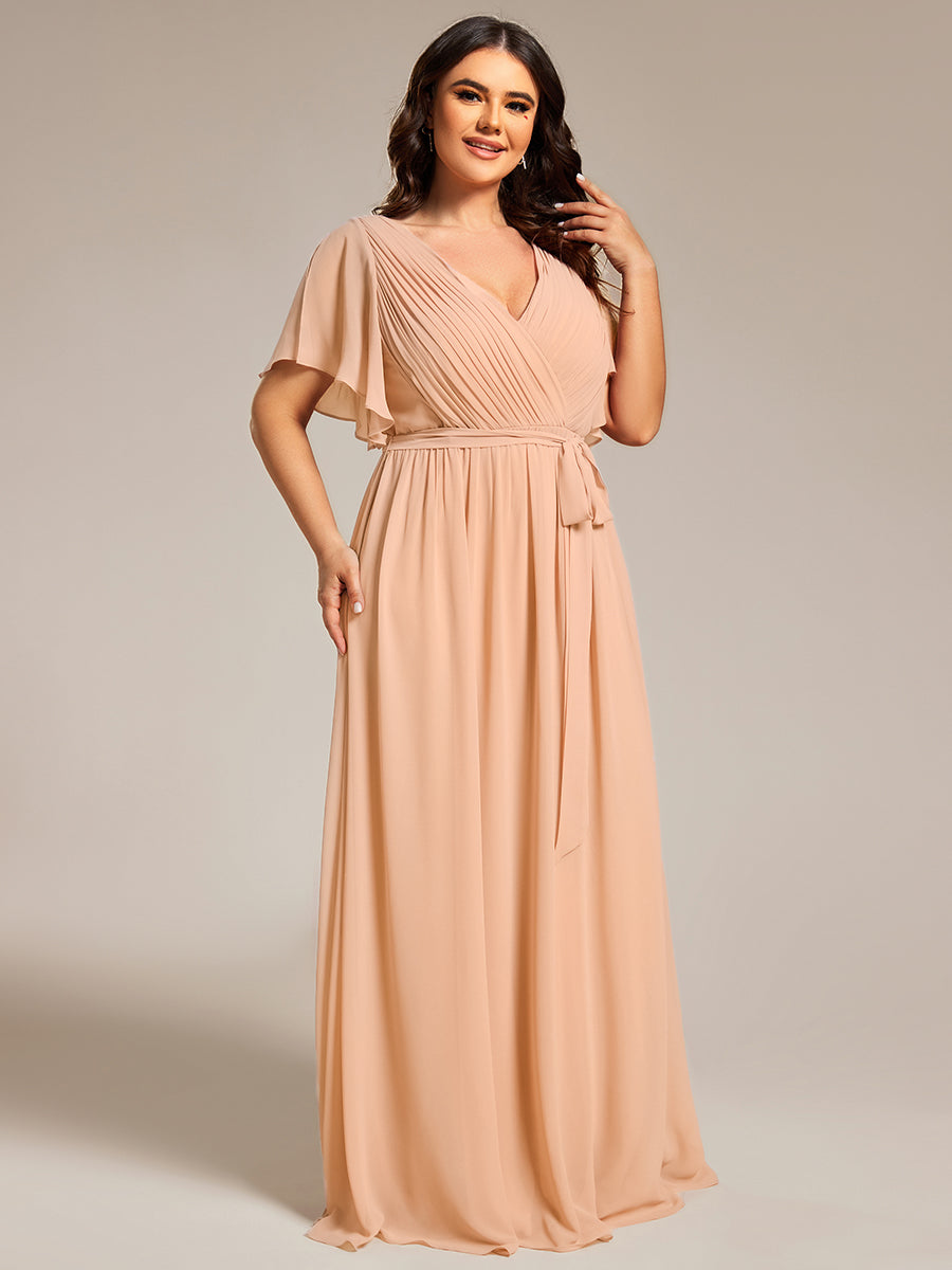 Plus Size Pleated Tie-Waist Chiffon Bridesmaid Dress #color_Peach