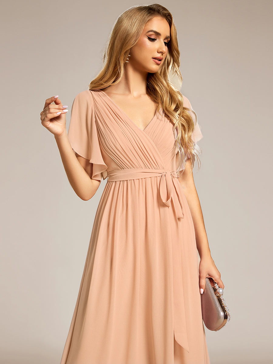 A-Line Pleated Chiffon Tie-Waist Bridesmaid Dress #color_Peach