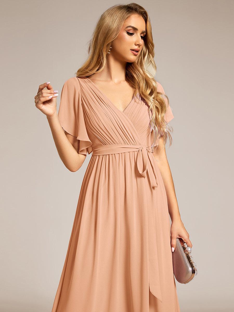 Plus Size Pleated Tie-Waist Chiffon Bridesmaid Dress #color_Peach