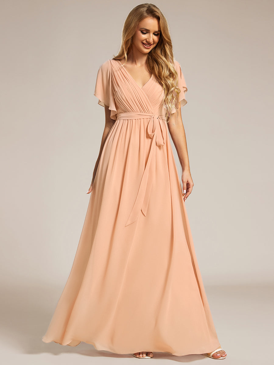 A-Line Pleated Chiffon Tie-Waist Bridesmaid Dress #color_Peach