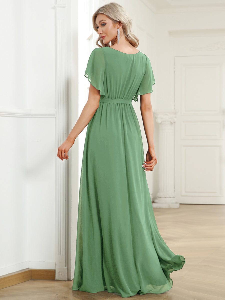 Plus Size Pleated Tie-Waist Chiffon Bridesmaid Dress #color_Sage Green