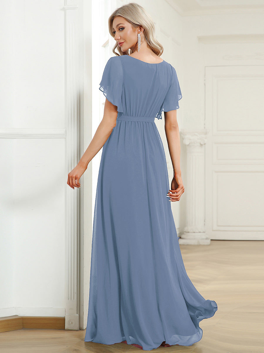 A-Line Pleated Chiffon Tie-Waist Bridesmaid Dress #color_Slate Blue