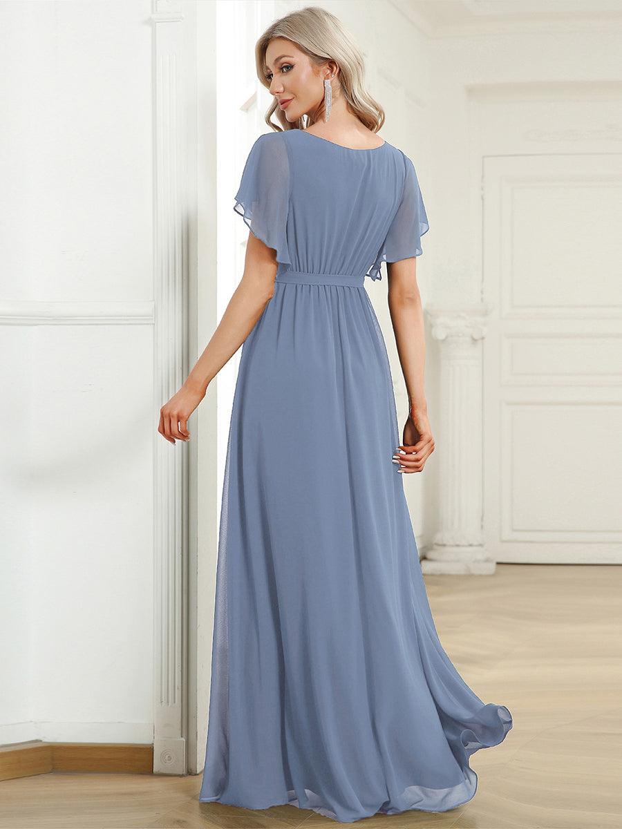 Plus Size Pleated Tie-Waist Chiffon Bridesmaid Dress #color_Slate Blue