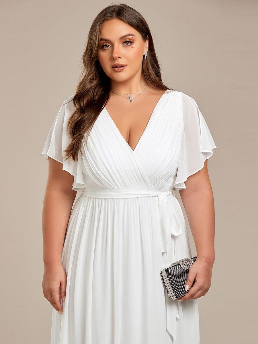 Plus Size Pleated Tie-Waist Chiffon Bridesmaid Dress #color_White