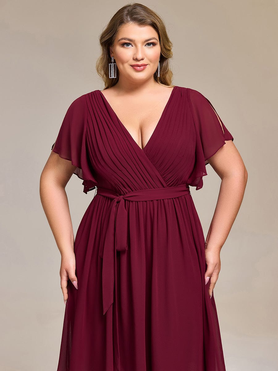 Plus Size Tie-Waist Bridesmaid Dresses #color_Burgundy