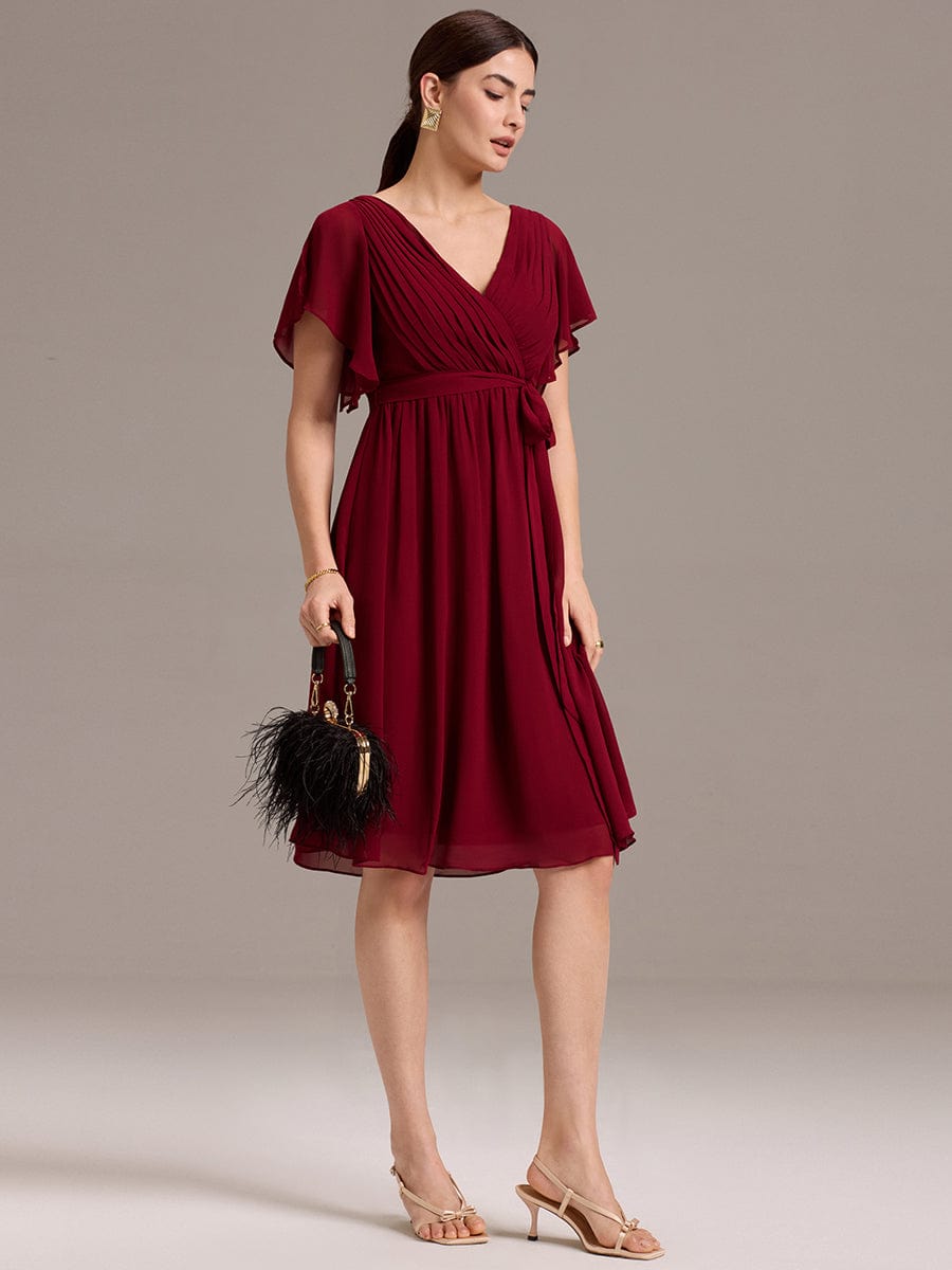 Plus Size Tie-Waist Bridesmaid Dresses #color_Burgundy
