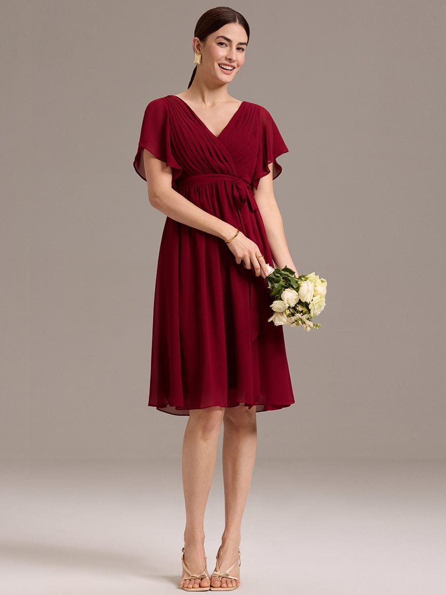 Plus Size Tie-Waist Bridesmaid Dresses #color_Burgundy