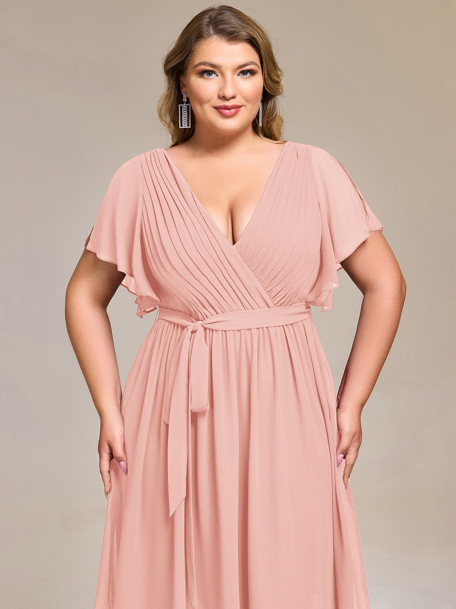 Plus Size Tie-Waist Bridesmaid Dresses #color_Pink