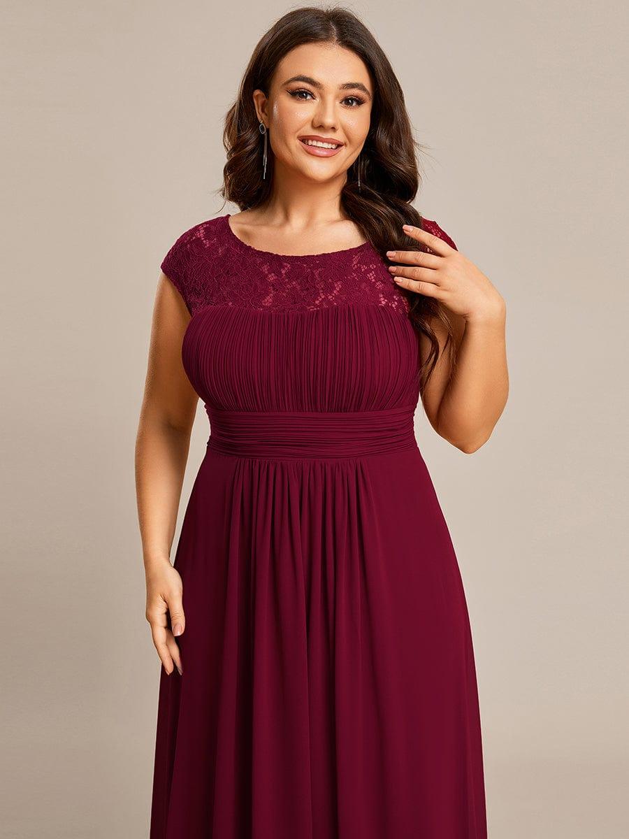 Plus Size Empire Waist Lace Bodice Evening Dress #Color_Burgundy