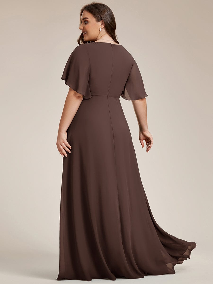Ruffles Sleeve A-Line Chiffon Waist Applique Maxi Mother of the Bride Dress #color_Espresso