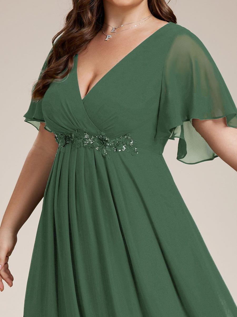Plus Size Floral Applique Short Sleeve A-Line Chiffon Evening Dress #color_Eucalyptus