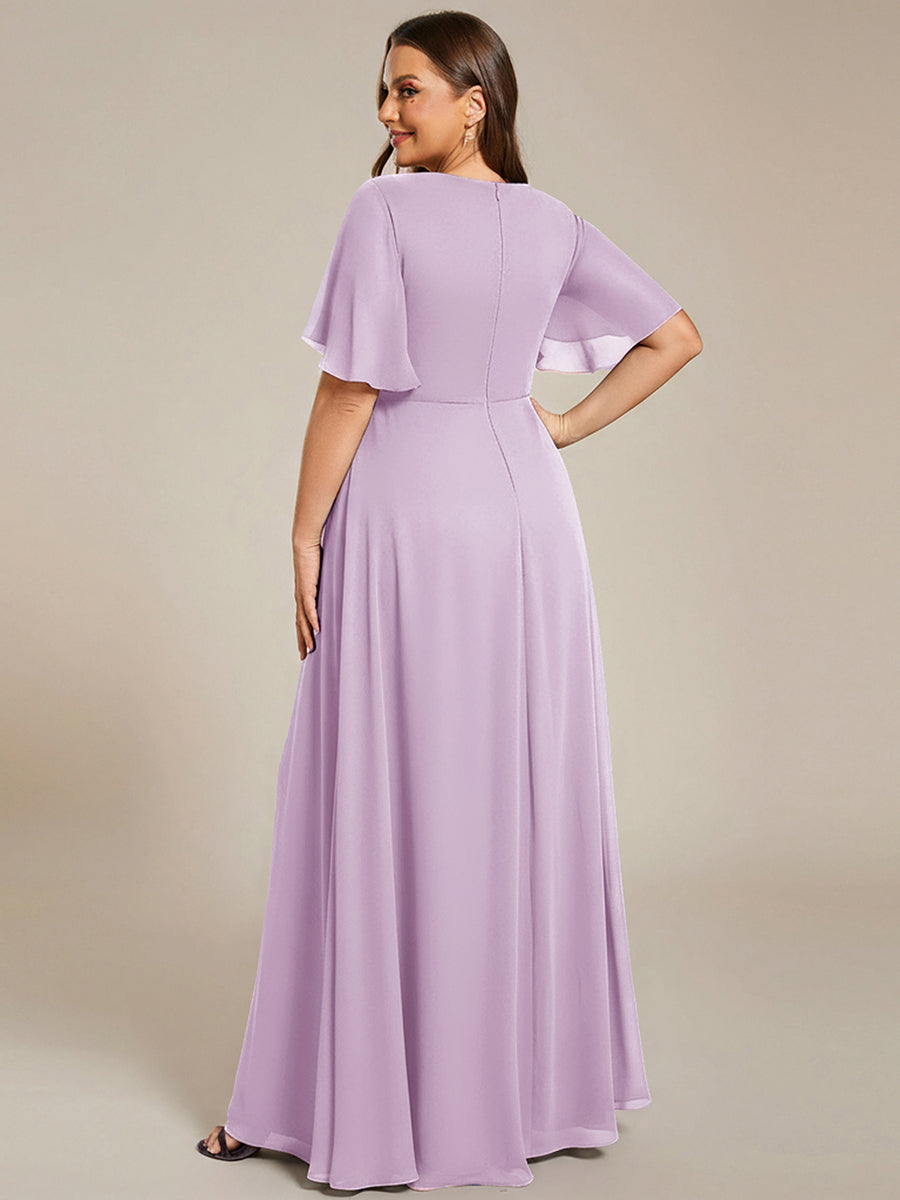 Ruffles Sleeve A-Line Chiffon Waist Applique Maxi Evening Dress #color_Frosted Lilac