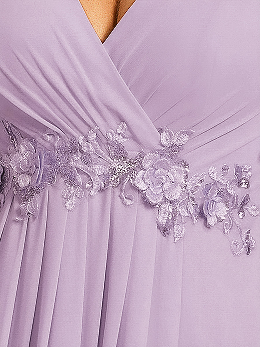 Ruffles Sleeve A-Line Chiffon Waist Applique Maxi Evening Dress #color_Frosted Lilac
