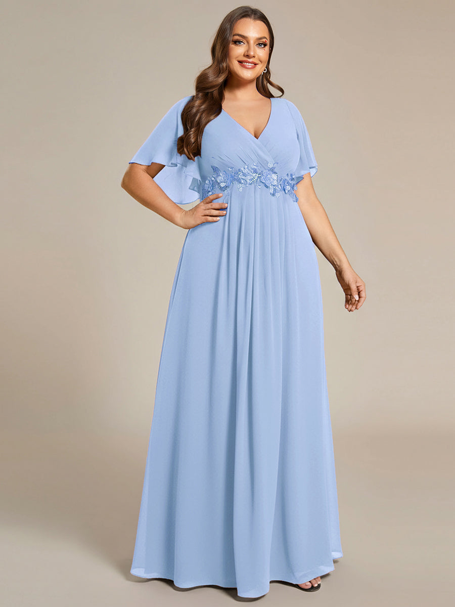 Applique Chiffon Ruffle Sleeve Evening Dress #color_Ice Blue