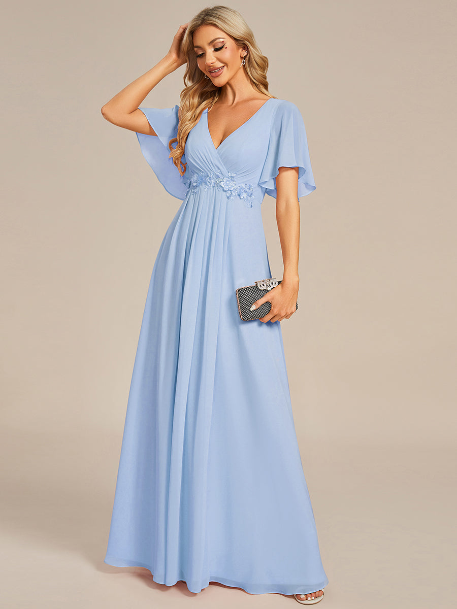 Applique Chiffon Ruffle Sleeve Evening Dress #color_Ice Blue