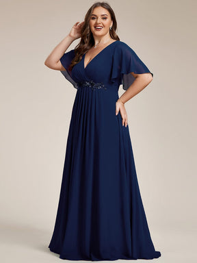 Custom Size Ruffles Sleeve A-Line Chiffon Waist Applique Maxi Formal Evening Dress