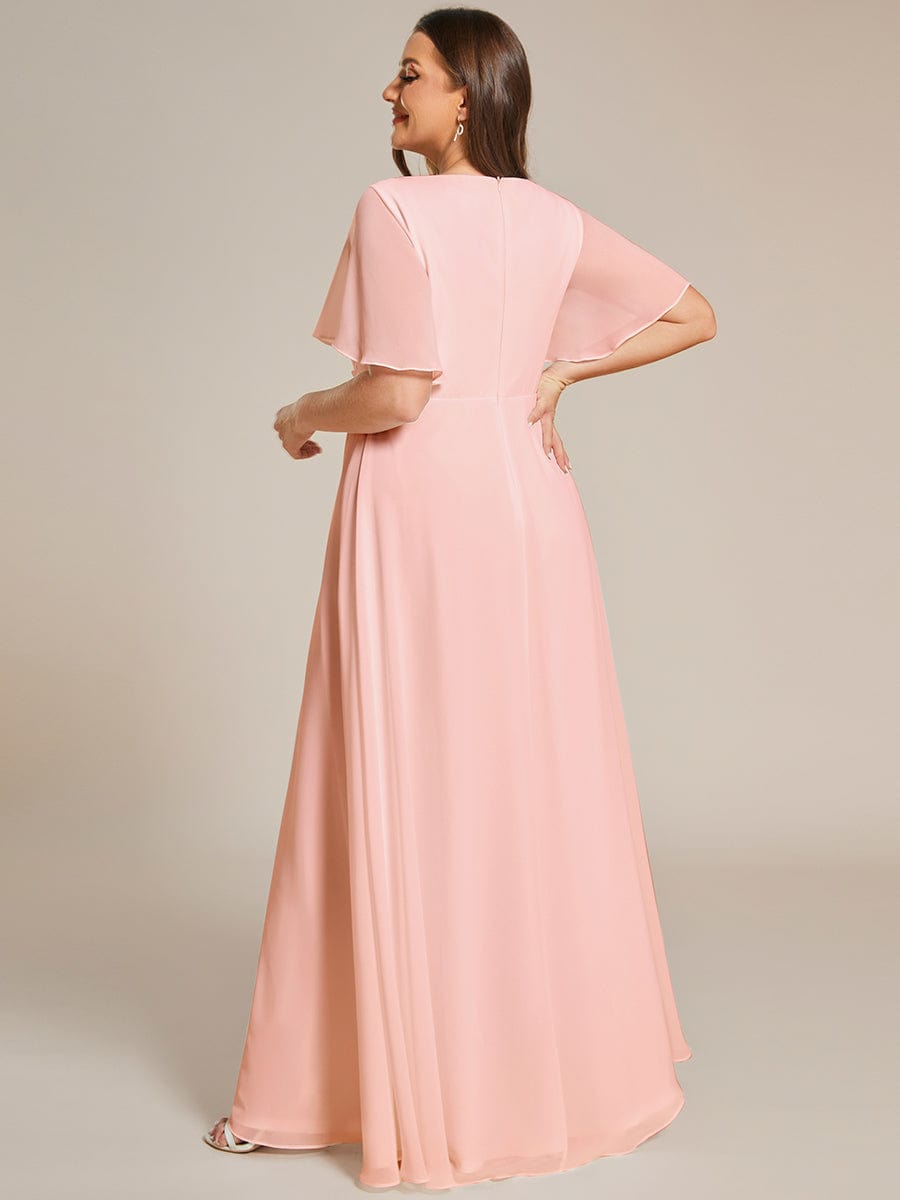 Custom Size Ruffles Sleeve A-Line Chiffon Waist Applique Maxi Formal Evening Dress