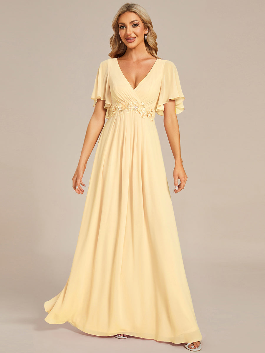 Applique Chiffon Ruffle Sleeve Evening Dress #color_Yellow