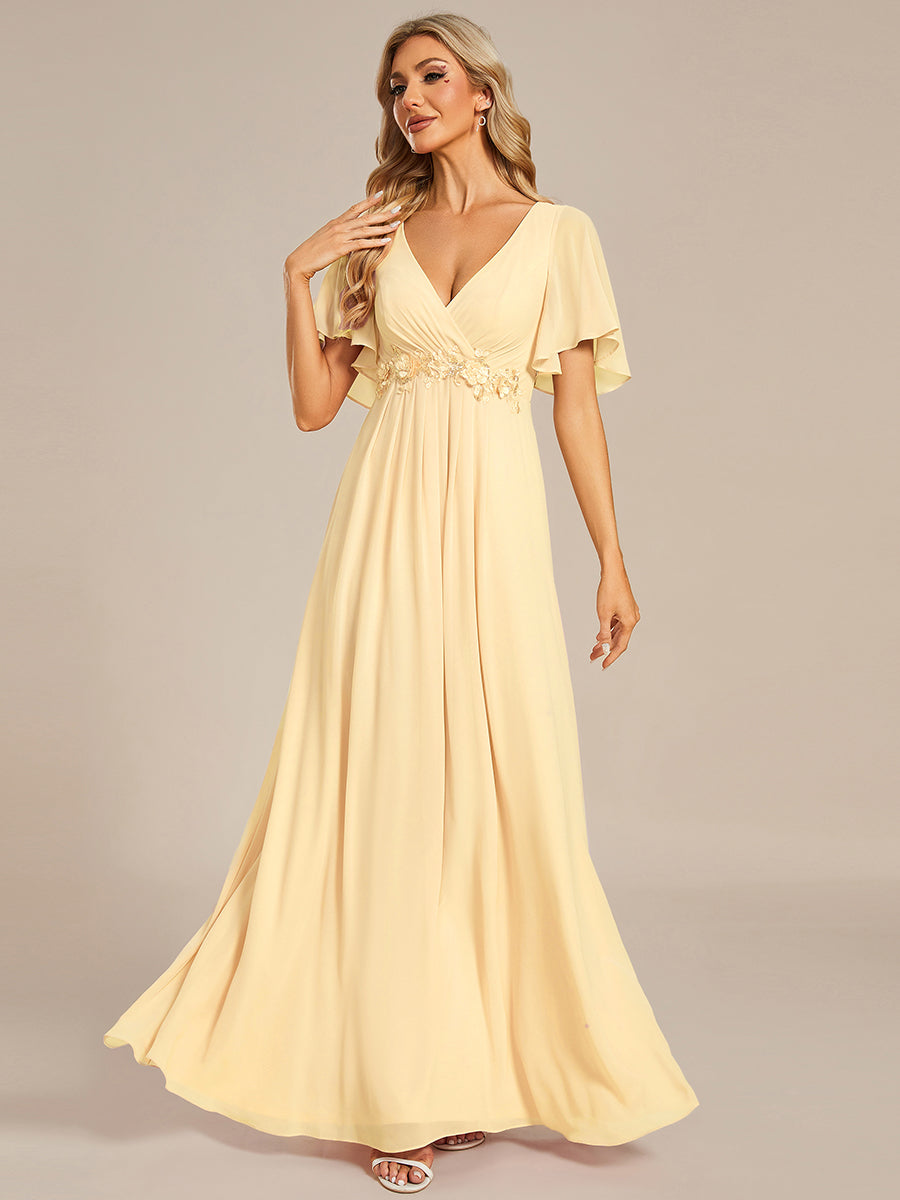 Applique Chiffon Ruffle Sleeve Evening Dress #color_Yellow