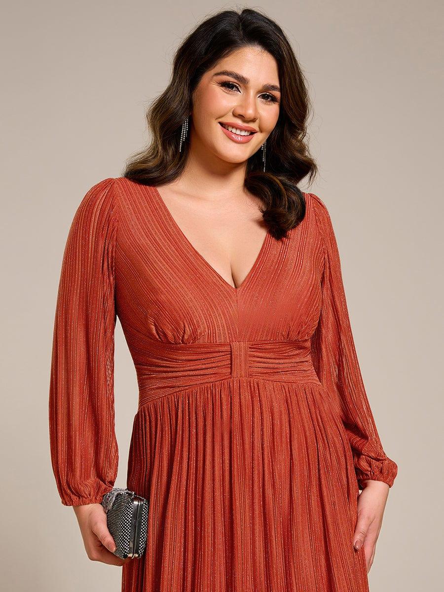 Plus Size Dazzling Empire Waist See-Through Long Sleeves A-Line Evening Dress #color_Burnt Orange