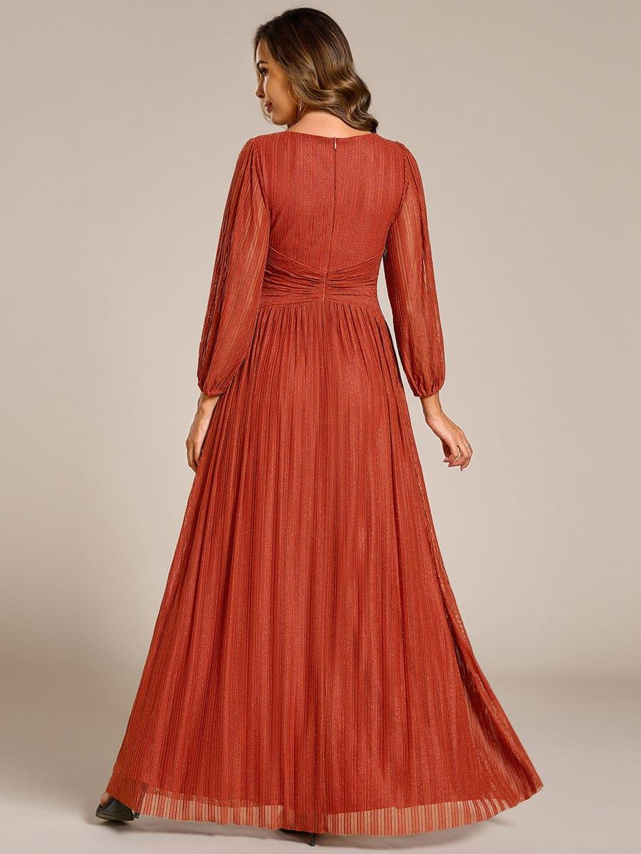 Glittery Empire Waist Long Lantern Sleeves A-Line Evening Dress #color_Burnt Orange