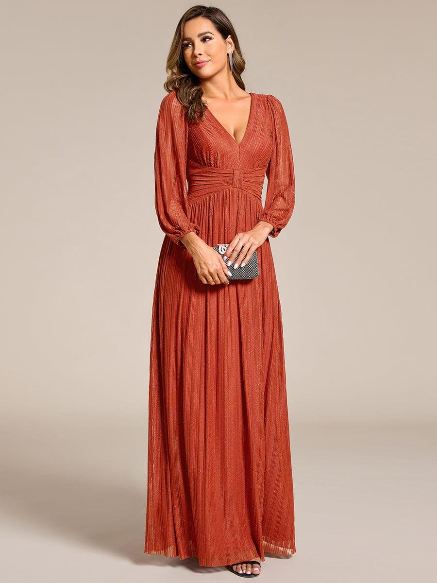 Glittery Empire Waist Long Lantern Sleeves A-Line Evening Dress #color_Burnt Orange
