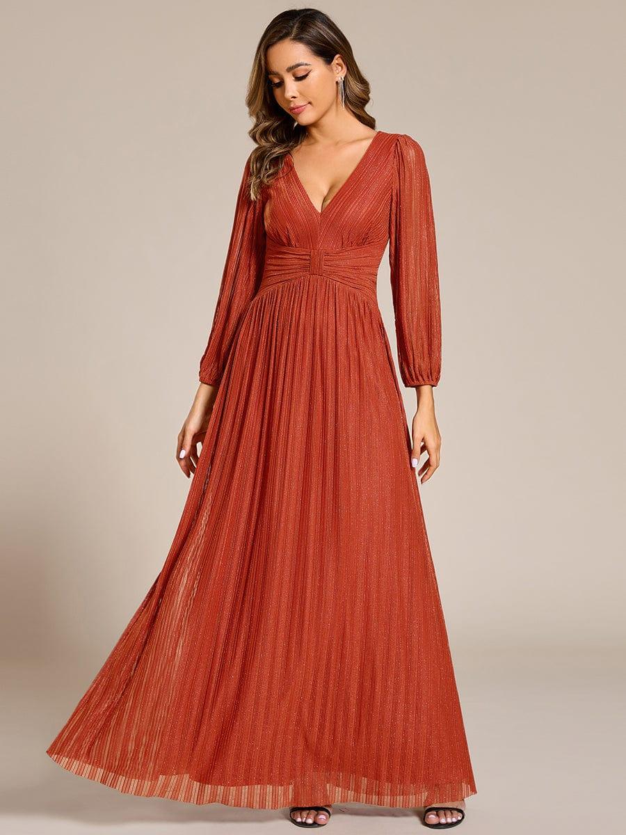 Glittery Empire Waist Long Lantern Sleeves A-Line Evening Dress #color_Burnt Orange