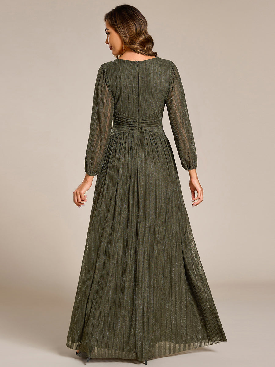 Sequin Long Lantern Sleeves Maxi Wedding Guest Dress #color_Olive Green